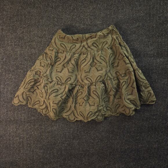 Express Dresses & Skirts - Y2k Express Olive Green Lace Eyelet Mini Skirt 100% Cotton Size 2